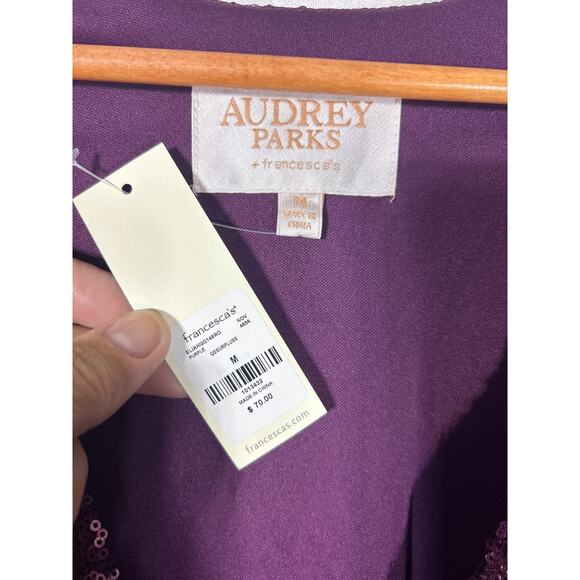 Audrey Parks Francescas Dress Medium Purple Sequins NEW Valary Tie Balloon Slv - Picture 6 of 11